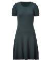 Work weeks get a military-chic edge with McQ Alexander McQueens military green knit dress, finished with buttoned epaulets and a feminine cut for results tailored to all season sass - Rounded neckline, short sleeves, fine ribbed trim, fitted top - Pair with opaque tights and sleek ankle boots