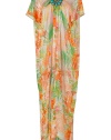 Give your beach-ready holiday look a boost with this ultra-luxe embellished kaftan from Matthew Williamson Escape - Necklace-inspired jewel-encrusted neckline, short sleeves, draping at front, relaxed column silhouette, all-over tropical print - Style with a bikini and platform sandals for effortless chic