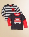 Mixing and matching made fun, this handsome two-piece gift set features a layered-look top with car appliqué and striped top with patch pocket and car embroidery for endless wardrobe possibilities.CrewneckLong sleevesShoulder snapsCottonMachine washImported Please note: Number of snaps may vary depending on size ordered. 