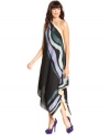 Bold stripes and a one-shoulder scarf style on this RACHEL Rachel Roy dress combine boho-chic with a sophisticated edge -- perfect for the season's soirees!