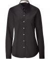 The classic button down gets a modern makeover with this effortlessly stylish take from Burberry Brit - Small spread collar with checked accent, long sleeves, front button placket, curved hem, tailored fit - Style with skinny jeans, a pencil skirt, or slim trousers