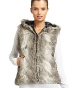 THE LOOKFaux fur designHoodFront zip closureSleevelessSide seam pocketsTHE FITAbout 23 from shoulder to hemTHE MATERIALAcrylic Fully linedCARE & ORIGINDry cleanImportedModel shown is 5'10 (177cm) wearing US size S/M. 