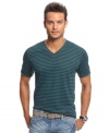 Complement your best denim with this v-neck striped t-shirt from INC International Concepts. Simple, cool and classic.