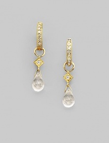 Faceted white topaz teardrops catch and reflect light exquisitely, set in 18k yellow gold with diamond accents. White topaz Diamonds, 0.03 tcw 18k yellow gold Length, about ¾ Spring ring clasp Imported Please note: Earrings sold separately.