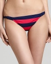 Splendid's super slim string bikini works the stripe trend in stellar fashion. Flaunting tiny ruffles at the front for a touch of femme, it keeps its cool with bold color contrasts.