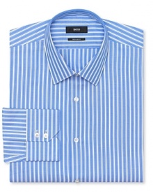 Based on a classic stripe design, this dress shirt offers tried-and-true refinement in superior cotton.