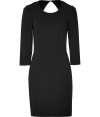 Demure yet incredibly chic, this modern take on the LBD from DKNY is the perfect go-to cocktail dress - Round neck, Three-quarter puff sleeves, fitted silhouette, cut out back details, concealed back zip closure - Wear with sky-high platforms and a statement clutch