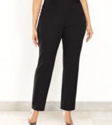 Make dressing a snap with INC's plus size pull-on pants. The elastic waistband adds a comfy touch to their streamlined, slim silhouette.