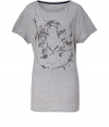 A friendly tiger print covers this chic oversized sleep tee from Juicy Couture - Round neck, short sleeves, long body, front tiger graphic - Wear with a printed robe and fuzzy slippers