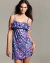 A vibrant swirl of color and ruffle trim create an irresistible nightie from OnGossamer.