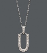 Spell it out in sparkle! This personalized initial charm necklace makes the perfect gift for Usha or Uma. Features sparkling, round-cut diamond accents. Setting and chain crafted in 14k white gold. Approximate length: 18 inches. Approximate drop: 1/2 inch.