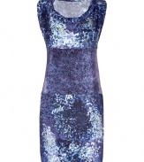 Stylish dress in fine, blue-patterned silk has a wonderfully soft quality - Cut is narrow waisted, with round neckline, wide armholes - Wide waist-enhancing, wrap tie at back - Short skirt length - Tremendously cool, feminine and flattering, creates a gorgeous, flattering figure - Pair for a trendy party with platform pumps, booties or sandals