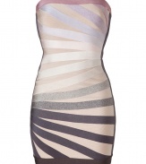 Channel the disco dollies of Studio 54 in this ultra-chic strapless bandage dress from celeb favorite Herv? L?ger - Strapless, front diagonal stripe pattern, back bandage panels, back and side seam details, concealed back zip closure- Style with metallic heels and a statement necklace