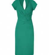 With a bold hue and an ultra-feminine fit, this cocktail dress from Alberta Ferretti is guaranteed to get you noticed - V-neck, short sleeves, crisscross draped front and back waist detail, back keyhole cut out, concealed side zip closure, fitted silhouette - Wear with sky-high platforms, a slim trench, and a studded clutch bag