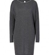 Minimalist and exquisitely chic, Brunello Cucinellis cashmere-silk dress is an elegant choice for contemporary looks - Rounded embellished neckline, long sleeves, dropped shoulders, wrapped neckline at nape with cut-out - Easy O-shaped silhouette - Pair with flawless flats and a dusting of metallic accessories