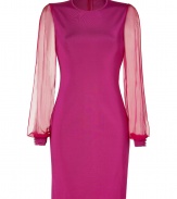 Eye-catching and alluring with its slit sheer long sleeves, Azzaros bright fuchsia dress guarantees a statement finish to your cocktails look - Round neckline, sheer slit long sleeves, buttoned cuffs, hidden back zip - Tailored fit - Wear with clutches and high-heel booties