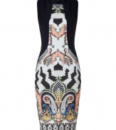 Work an iconic print into your sleek tailored dress collection with Etros ultra flattering paisley print paneled sheath - Round neckline, sleeveless, hidden back zip, kick pleat - Form-fitting - Wear with just as bright accessories