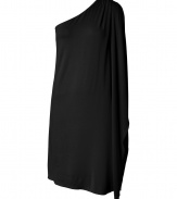 Float into cocktail hour in Michael Kors jet black flutter sleeve dress - Asymmetrical neckline, draped shoulder and side detail - Form-fitting - Wear with a chunky necklace and flawless high-heel peep-toes