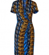 Chic yet versatile, this eye-catching print dress from Issa goes from office to evening with ease - Faux-wrap V-neckline, short sleeves, asymmetric waist drape detail, knee-length skirt with draped detail, allover print - Form-fitting - Try with bright heels, a sleek trench, and a sleek leather satchel