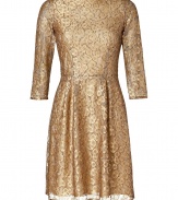 The perfect party frock for your most festive events, Issas lace dress radiates glamour with a fantastically vintage feel - Boat-neckline, 3/4 sleeves, tailored waist, hidden back zip - Feminine tailored fit - Team with jet black pumps and a dusting of matching metallic accessories