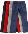 Deck out his denim collection with a pair of these straight-legged, colored jeans from Request.