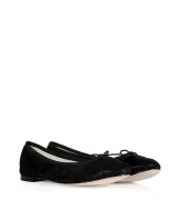 The classic ballet flat gets a glam redux with this ultra-chic suede version from Repetto - Classic ballet flat styling, front bow detail, leather sole, low heel, black suede with a glossy finish - Pair with a full skirt and a tie-front top or a frilly mini dress