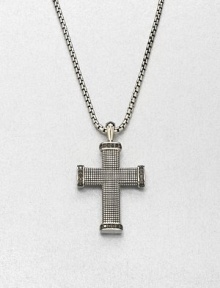 Black diamonds outline this exquisite cross pendant of sterling silver, suspended from a box chain necklace.Sterling silverBlack diamondLength, about 22Imported