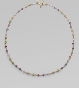 From the Karina Collection. A rainbow of faceted semi-precious stones in gentle colors defines this delicate link necklace. Aquamarine, peridot, pink tourmaline, citrine and iolite 18k yellow gold Length, about 18 Signature toggle closure Imported