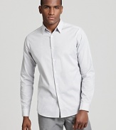 Subtle pale blue stripes add a stylish accent to a slim fit button down by Theory.