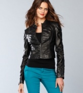 Ruching ups the ante on a feminine faux-leather jacket from INC.