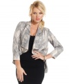 Sketch-art print and an asymmetrical hem of chic, architectural design, make this jacket from GUESS? a conversation piece!