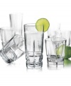 This set of squire coolers and double old-fashioned drinking glasses crafted in heavy, recycled glass offers a solid grip and Earth-friendly design. Vertical cuts divide boxy bases for a casual, sophisticated look that's great for everyday drinks and the occasional cocktail.