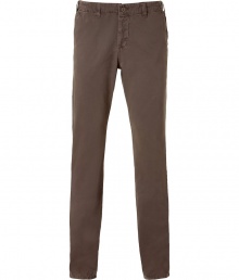 Stylish pants in dark brown cotton - Casual, trendy chino cut - Fits loose and casual, with slim, straight legs, waistband, belt loops and side pockets - A typical look for leisure, combine with sneakers, boots, a shirt,  knit shirt, leather jacket, parka - A genius alternative to jeans or corduroys