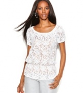 A fresh look for elegant lace  - INC's peplum top looks as good with jeans as it does with a pencil skirt!