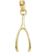 Make a wish! This symbolic good luck charm features a polished wishbone in 14k gold. Chain not included. Approximate length: 4/5 inch. Approximate width: 3/10 inch.