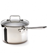 A chef's special mix of copper and aluminum creates a dynamic base that delivers consistent heat in a flash. The ideal size to poach eggs, cook grains, simmer sauces and more, this stainless steel essential features pouring spout, measurement marks and a straining lid. Lifetime warranty.