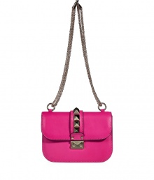 Glamorize every look with Valentinos bright pink leather shoulder bag, detailed with oversized rockstuds and a chain-link strap for that impossibly ladylike feel - Push-stud closure, removable chain shoulder strap, inside zippered back wall pocket - Carry as a pretty polish to cocktail dresses or tailored separates