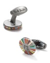 Fancify your dress shirting with handsome cufflinks from Paul Smith, featuring a bright and energetic stripe design.