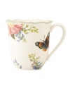 Garden party. The Floral Meadow Medley mug brings eternal spring with a mixed bouquet rooted in resilient everyday porcelain. A scalloped edge and green banding add to the charm of the graceful mix-and-match Lenox dinnerware collection. Qualifies for Rebate