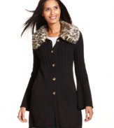 A chic faux fur collar in a bold animal print enlivens this petite tunic-length sweater from Style&co.