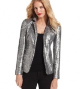 Put a shimmering finishing touch on a special occasion or holiday look with this fully sequined petite blazer from MICHAEL Michael Kors.