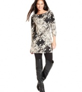 Coming soon to your closet: the most versatile petite piece ever, from Style&co. Wear this printed beauty as a tunic and pair with leggings and jeans, or try it alone as a mod-inspired mini dress with opaque tights!