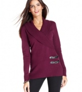 Wrap up in this cozy shawl-collar sweater from Debbie Morgan's petite collection -- a fall favorite!