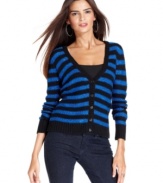 Stripes and sequins make this petite Debbie Morgan cardigan super fun!