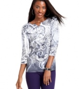 Revitalize your weekend look with Style&co.'s petite henley top, flaunting an embellished print-- it's an Everyday Value!