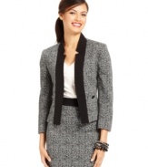 Printed ponte-knit fabric and a unique notched collar create a one-of-a-kind look for Tahari by ASL's jacket.