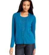 Charter Club's petite layered sweater is a two-for-one affair! Zig-zags and sequins jazz up the bottom layer while a cardigan-style top layer keeps it casual.