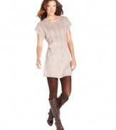 This petite cable-knit sweater dress from Elementz is ultra-flattering! Wear it with tights and boots for the ultimate in fall style!