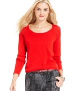 Layer up in DKNY Jeans' petite sweater - it looks especially chic with printed jeans.