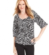 MICHAEL Michael Kors' petite top features a stylish zebra print and billowy blouson-style fit. Perfect for pairing with skirts, pants, jeans and more!